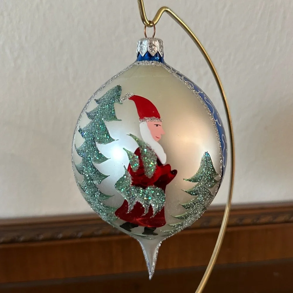 Christopher Radko Jumbo Fantasia Santa Teardrop Glass Christmas Ornament 6''